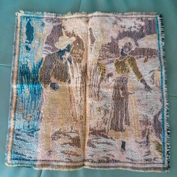 VTG French Needlepoint Tapestry Pillow Fabric Courting Couple Farm Country 12x12 - Picture 7 of 7